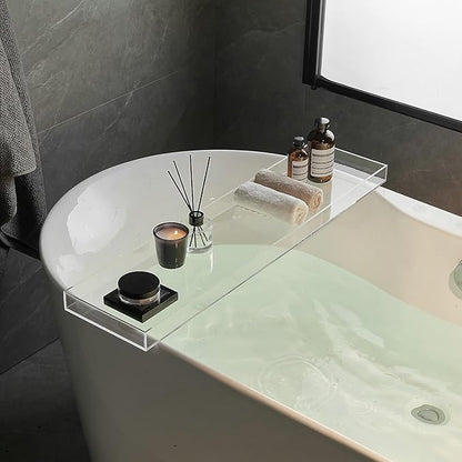 Clear Bathtub Tray AcrylicTub Rack - Bath Tub Shelf for Bathroom to Hold Book, Phone, Candle, Wine & Tablet - Waterproof Caddy Bathroom Accessories, Beelee BA0033