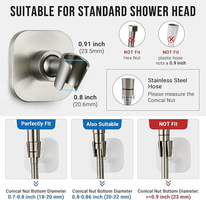 G-Promise All Metal Handheld Shower Head Holder, Adjustable Wall Mount Shower Wand Bracket, Strong Adhesive Disc Mount or Drill Installation (Brushed Nickel)