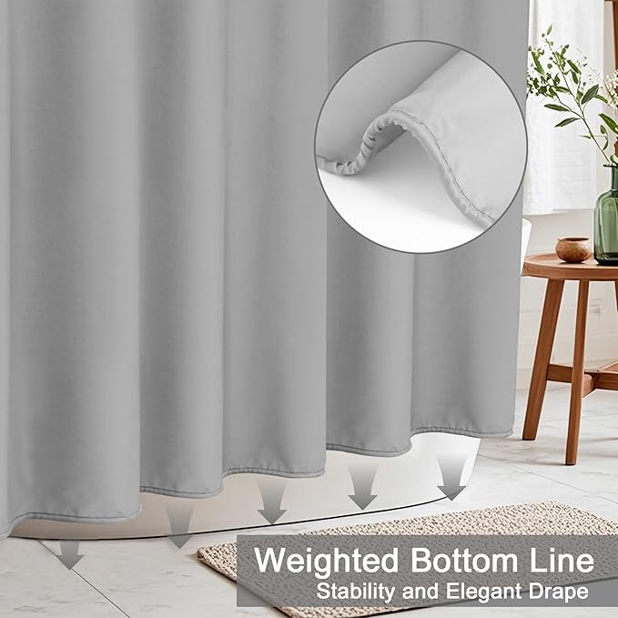 AooHome Shower Curtain Liner, Fabric Bathroom Curtain with Hooks for Hotel, Water Repellent, Light Grey, 72 Width x 75 Height Inch