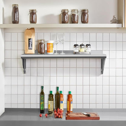 Hally Stainless Steel Shelf 12 x 60 Inches 315 lb, NSF Commercial Wall Mount Floating Shelving for Restaurant, Kitchen, Home and Hotel