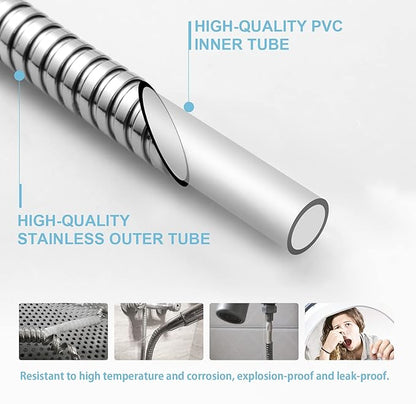 OFFO Shower Hose, Kink Free Stainless Steel Shower Hose Attachment Electroplating Handheld Shower Head Hose Flex Hoses Extension with Brass Insert & Nut for Pet Bathing Cleaning 60 in, Chrome