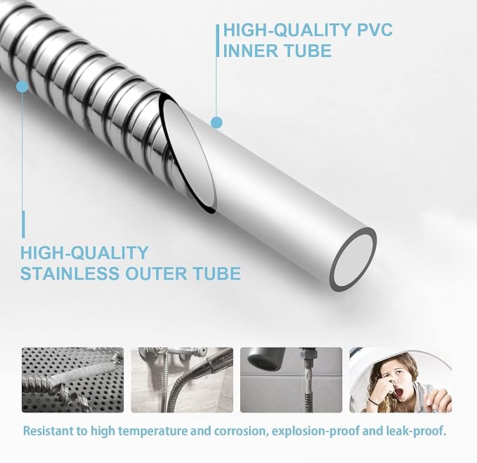 OFFO Shower Hose, Kink Free Stainless Steel Shower Hose Attachment Electroplating Handheld Shower Head Hose Flex Hoses Extension with Brass Insert & Nut for Pet Bathing Cleaning 80 in, Chrome