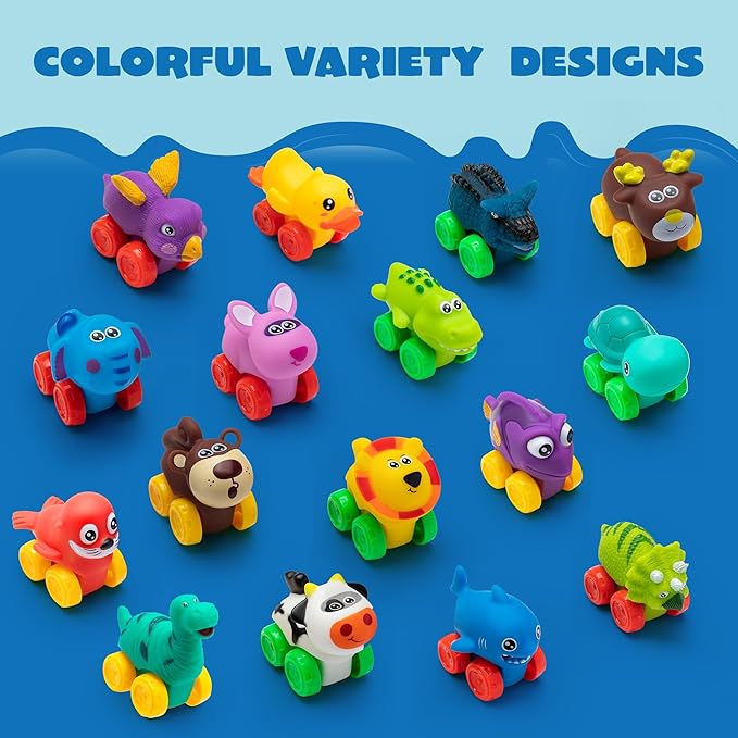 JOYIN Animal Cars, Soft Rubber Car Set Toy, Baby Mini Vehicles, Bath Toy Car for Boys and Girls,Summer Beach and Pool Activity Gift, Party Favors for Kids, Christmas Kids Gifts