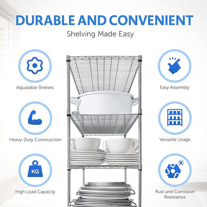 4000 LBS Heavy Duty Metal Shelving Unit – 36x18x76 NSF 5-Tier Wire Rack with Wheels, Adjustable Garage Storage Shelves, Chrome Wire Shelving for Kitchen, Warehouse, Bakers Rack – Crescent
