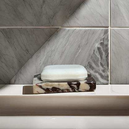 Real Marble Soap Dish - Soap Dish for Shower, Shower Bar Soap Holder, Marble Dish for Bathroom Kitchen, Decorative Stone Soap Dish (Calacatta Viola, Rectangular)