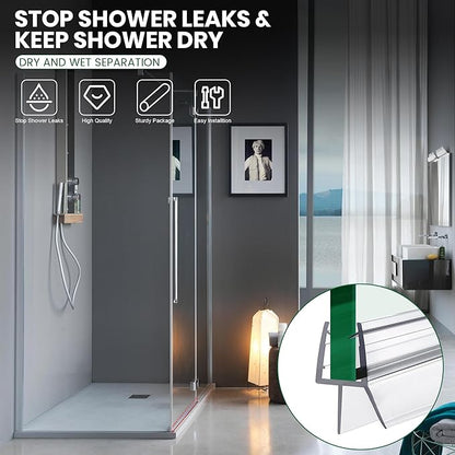 Shower Glass Door Bottom Seal, 2PCS 36 Inch Ultra Clear PVC Seal Strip with Sweep for 3/8"(10mm) Thick Frameless Glass Door, to Stop Water Leakage