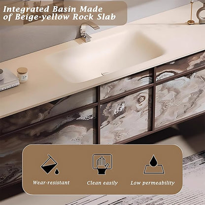 68IN Modern Bathroom Vanity with Sink - Bathroom Vanity with 2 Drawer Organizer, LED Mirror Lights & Defogging Function | Wall - Mounted Vanity with Multifunctional Storage Rack