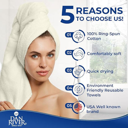 DAN RIVER 8 PC Luxury Bath Towels for Bathroom, 2 Bath, 2 Hand, and 4 Wash Cloths, 600 GSM 100% Ring Spun Cotton Towel Set, Highly Absorbent, Gym, Hotel, and Spa, Ivory