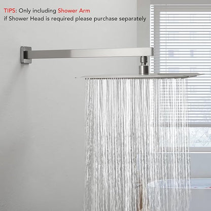 BESy 16 Inches Straight Extended Shower Arm With Flange, Rain Shower Head Extension Arms, Square Shower Rod Shower Head Extender Arm Shower Pipe Extension, Wall-Mounted Brushed Nickel Stainless Steel