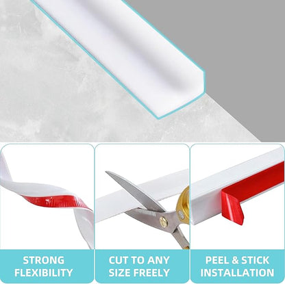 Shower Threshold Water Dam,Walk in Shower Water Guard, Shower Dam Water Barrier Bathroom Sink Splash for Dry And Wet Separation Caulk Seal Strip Edge Trim (39Inch, White)