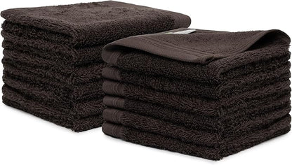 100% Cotton Washcloths Set 13” x 13” | Chocolate Towels | Set of 24 Ultra Soft and Highly Absorbent Washcloths Sets for Bathroom, Gym, Hotel, Spa | Machine Washable Face Towel