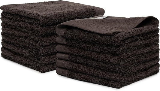 100% Cotton Washcloths Set 13” x 13” | Chocolate Towels | Set of 24 Ultra Soft and Highly Absorbent Washcloths Sets for Bathroom, Gym, Hotel, Spa | Machine Washable Face Towel