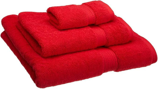 Premium Towel Collection, Egyptian Cotton Towels for Shower and Bathroom Assorted 3-Piece Towel Set, 30" x 55", 20" x 30", 13" x 13", Red by Blue Nile Mills