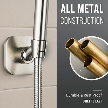 G-Promise All Metal Handheld Shower Head Holder, Adjustable Wall Mount Shower Wand Bracket, Strong Adhesive Disc Mount or Drill Installation (Brushed Nickel)
