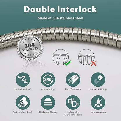 5ft Shower Hose Replacement For Clean 304 Stainless Steel Shower Head Hoses 59 Inches High Pressure Bidet Hose Flexible Extension Brushed Nickel Showerhead Hoses Extra Long Sprayer Tube