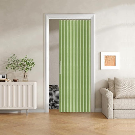 100% Blackout Fabric Folding Door Curtain with Magnetic Closure - Accordion Style for Sliding Doors, Closets,Wardrobe and Temporary Door Solutions Doorway Curtains（W42 x L78, Green，1 Panel）