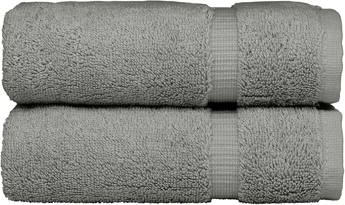 Monogrammed Hand Towel, Personalized Initial Gift, Extra Absorbent 100% Turkish Cotton - Soft Terry Finish - Set of 2 - Silver Block Initial F - Embroidered on Grey Towels