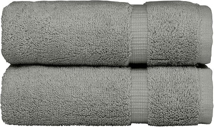Monogrammed Hand Towel, Personalized Initial Gift, Extra Absorbent 100% Turkish Cotton - Soft Terry Finish - Set of 2 - Silver Block Initial G - Embroidered on Grey Towels