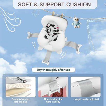 Collapsible Baby Bathtub for Newborn to Toddler (0-24 Months), Portable Baby Bath Tub for Travel, Newborn Bathtub with Soft and Supportive Cushion (Panda-Pink)