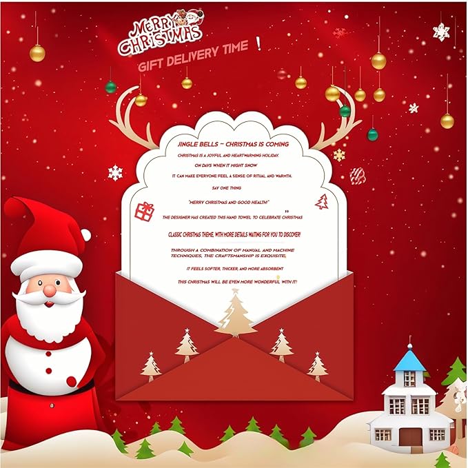 Cesqouc® 4pcs New Cute Style Hangable Hand Towels with Christmas Patterns:Christmas House,Santa Claus,Christmas Tree,Christmas Elk Patterns for Bathroom/Kitchen/Living Room/Children's