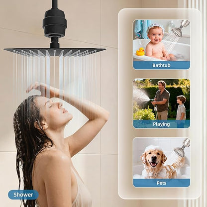 iFealClear Shower Head Filter, High Output Shower Filter for Hard Water for Remove Chlorine and Fluoride, Reduce Dry Itchy Skin and Eczema, 20-Stage Consistent Flow Shower Water Filter, Matte Black