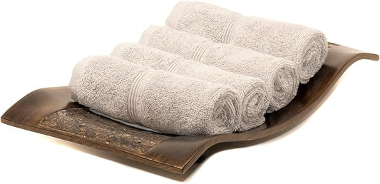 Mosobam Luxury Turkish Towels Set of 4 Washcloths 13X13 Light Grey (Gray) 700 GSM Bamboo Viscose & Aegean Turkish Combed Cotton