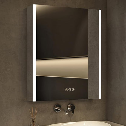 Medicine Cabinet with LED Lights and Mirror, 24 x 30 Inch Surface or Recessed Mounted Bathroom Cabinets with Door, Defogger, Memory Function, 3-Color Mode, Outlet&USB, Dimmer, Storage Shelf