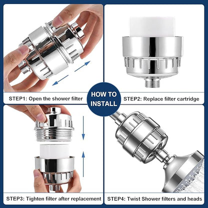 20 Stage Shower Filter Replacement Cartridge - Shower Head Filter Replacement Cartridge for Hard Water, Chlorine, Heavy Metals, High Output Shower Water Softener, 1 Pack