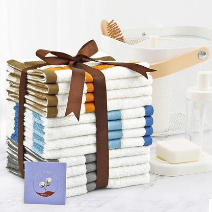 Jacquotha 12 Pack Wash Cloths for Showering 3 Colors, Cotton Washcloths Gentle for Men Women Kids, Durable Wash Rags Large Size 13" X 13"