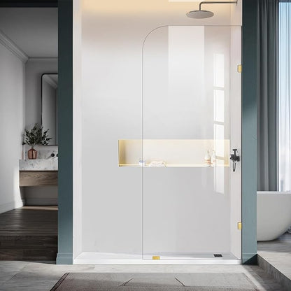 Frameless Shower Door, 36" W ×78" H Fixed Shower Glass Panel with Clamps, 3/8" (10mm) Glass Shower Doors, Clear Tempered Bathroom Shower Screen in Brushed Gold