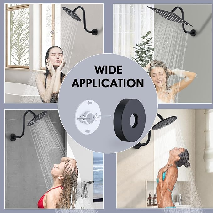 Shower Head Arm 10 Inch Matte Black, S Shaped Shower Head Extender Arm with Flange and Stabilizer