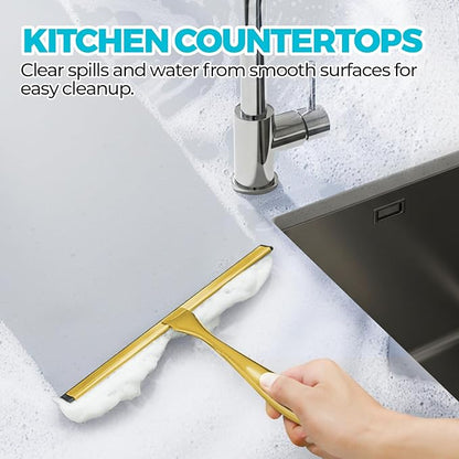 10-Inch Golden All-Purpose Shower Squeegee for Shower Doors, Tile Shower Walls, Bathroom, Window, Glass and Car Windshield, Mirrors and Kitchen-Stainless Steel