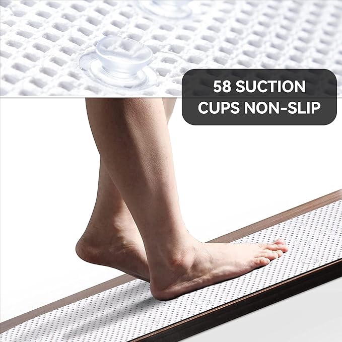 Bathtub Mat Non Slip Ivory 36” X 17” Shower Mat Soft Foam Bath Mats for Bathroom Tub, Bathtub Mat with Drain Holes, Suction Cups, Shower Mat Non Slip