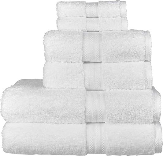 Christy Renaissance 6 Piece Towel Set | White | 100% Egyptian Cotton | Luxuriously Soft and Super Absorbent | 675 GSM | 2 Bath Towels 2 Hand Towels 2 Face Cloths