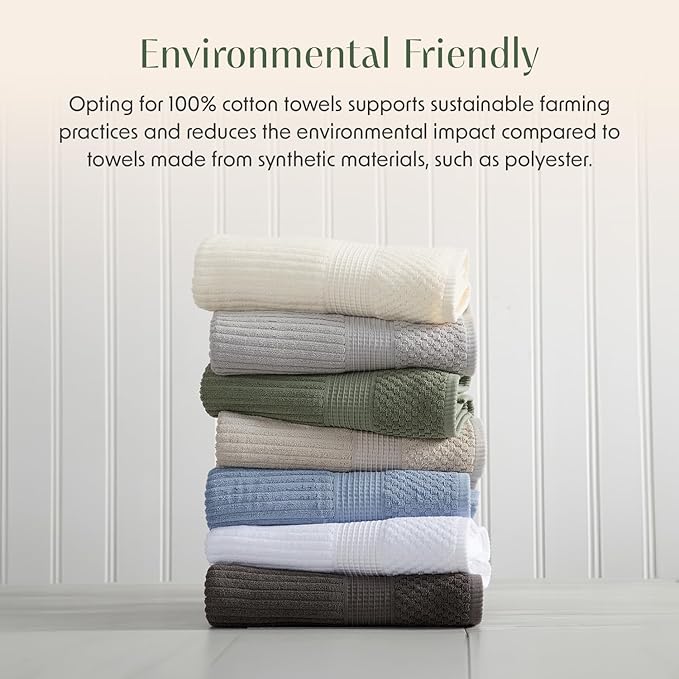 Springtree Home 100% Cotton Bath Towel Set | 6 Piece Set | Absorbent & Quick-Dry Bath Towels | Textured and Durable Cotton | Krista Collection (Bright White)