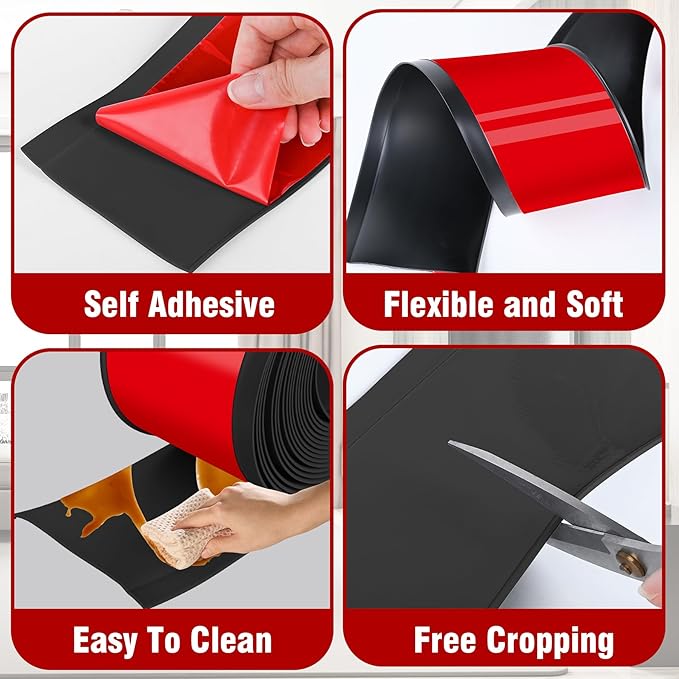 Vinyl Baseboard Molding Trim 3 Inch x 40 Feet Peel and Stick Baseboard Trim Flexible PVC Cove Base Moulding Self-Adhesive Trim for Garage Bathroom Cabinet Floor Walls, Black