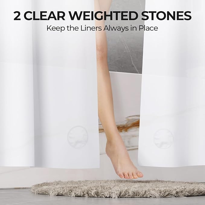 AmazerBath Stall Shower Curtain Liner 2 Pack, 36 x 72 Inches PEVA Plastic Shower Liner with 2 Weighted Stones and 6 Rustproof Metal Grommet, Lightweight Waterproof Shower Curtain - White