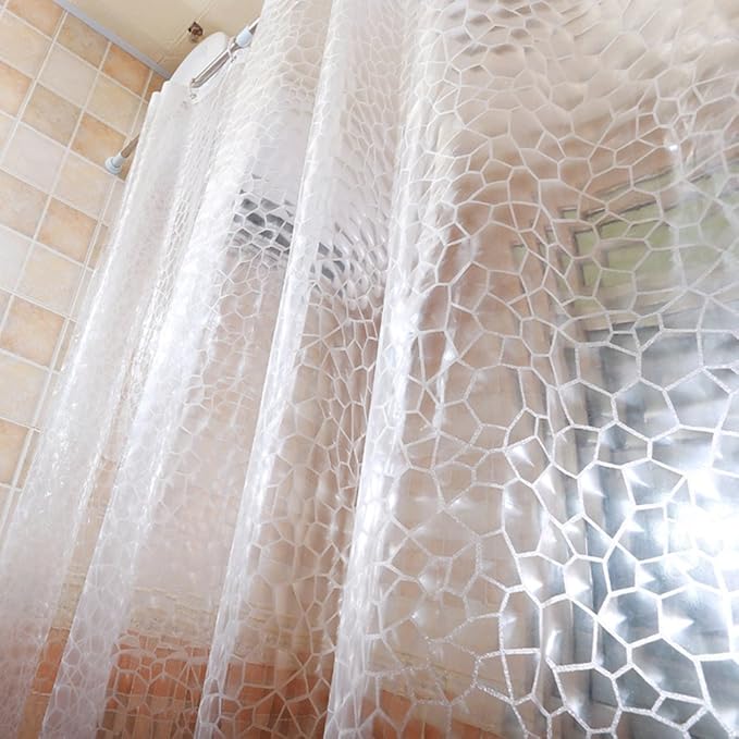 AooHome Extra Long Shower Curtains 96 inches, Clear Eva Shower Curtain Liner 3D Water Cube with Bottom Magnets, Heavy Duty, 72x96 Inch, Semi Transparent