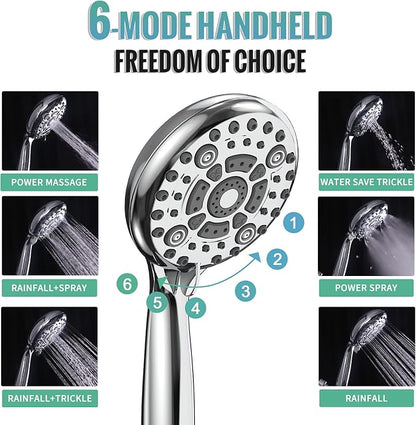 SR SUN RISE 12 Inch Shower System, Slide Bar Shower Faucets Sets Complete Round Shower Heads and 6-Spray Handheld Combo, Wall Mounted Dual Shower Set Included Valve and Trim Kit, Polished Chrome