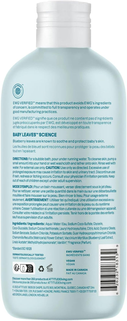 ATTITUDE Bubble Body Wash for Baby, EWG Verified, Dermatologically Tested, Plant and Mineral-Based, Vegan, Good Night, 16 Fl Oz