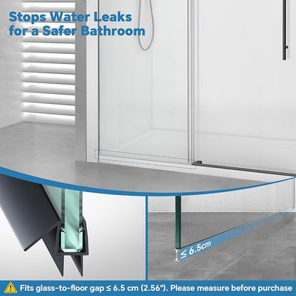 Shower Door Bottom Seal Strip, 2PCS Seal Strip, Clear PVC, 36" Length, Fits 6mm Thick Glass, Prevents Leaks, Easy Installation, No Adhesive Required (Black, 36in for 1/2"(12mm) Door)