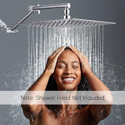 G-Promise 13 Inch Shower Head Extension Arm, Solid Brass Height & Angle Adjustable Extender, Rise or Lower Rainfall and Fixed Shower Head (Chrome)