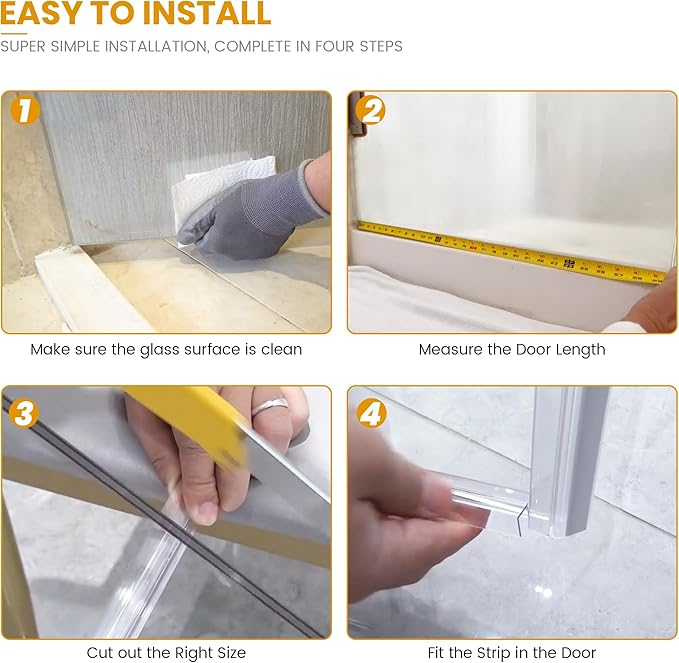 Bathroom Shower Glass Door Bottom Seal Strip, 2PCS 36 Inch Long Clear PVC Seal Strips for 1/4"(6mm) Thick Framless Glass Door Panel