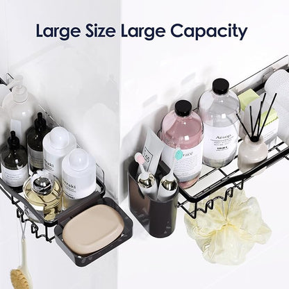 Shower Caddy Adhesive Shower Organizer 7-Pack, Rustproof Stainless Steel Bathroom Shelves, Large Capacity No-Drill Rack Storage Accessories with Soap Dish Toothbrush Holder &24 Hooks Home Decor