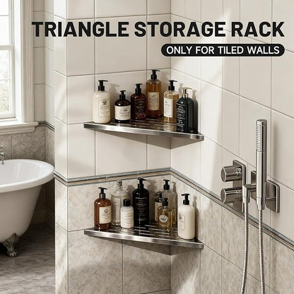 Corner Shower Shelves 10" Brushed Nickel, 2 Pack 304 Stainless Steel Shower Corner Shelf Recessed Slot Design, Wall Mount Triangle Shower Caddy for Bathroom, Kitchen Organization