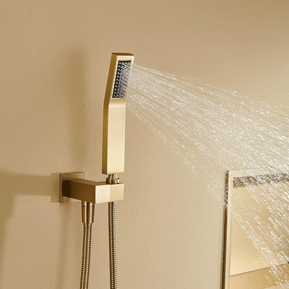 Rain Shower System 12 Inches Shower Combo Set Brushed Gold Wall Mount Faucet Bathroom Faucets with Rainfall Shower Head and Hand Shower