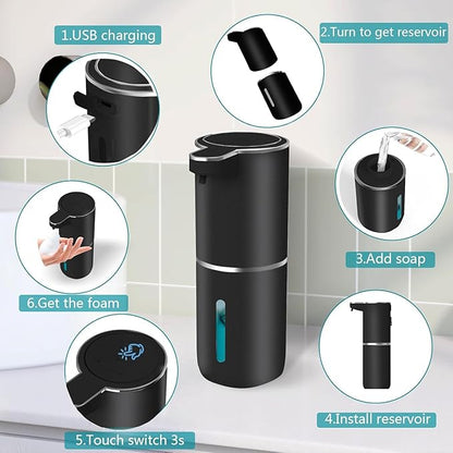 2Pack Automatic Soap Dispenser Touchless Foaming Soap Dispenser USB Rechargeable Dispenser Electric Wall Mounted Dispenser Pump for Bathroom Kitchen Dish Soap(Black)