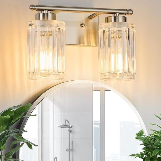 2 Light Bathroom Light Fixtures Modern Brushed Nickel 12 Inch Vanity Lights for Bathroom Lighting Fixtures Over Mirror with Thickened Glass Shade for Cabinet Mirror Bedroom Hallway