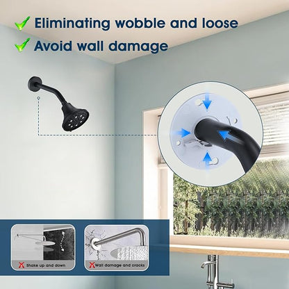 8 Inch Shower Arm with Flange and Stabilizer Bracket, Wall Mounted Shower Pipe Compatible with Rainfall Showerhead,Easy Installation, Matte Black