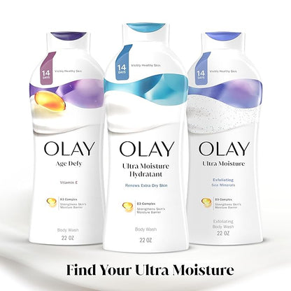 Olay Body Wash for Women, Ultra Moisture, For Extra Dry Skin, 24hr Moisturizing, Hydrating & Refreshing, B3 Vitamin Complex, Free of Parabens & Phthalates, Scented, 22 fl oz